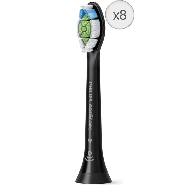 Rezerve Philips Sonicare Optimal White HX6068/13, pachet de 8 capete de periere standard, sincronizarea modurilor BrushSync, negru