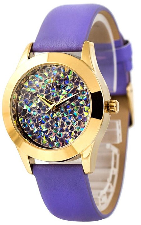 Ceas dama cu Zirconiu, Jordan Kerr, Metal/Piele, Violet