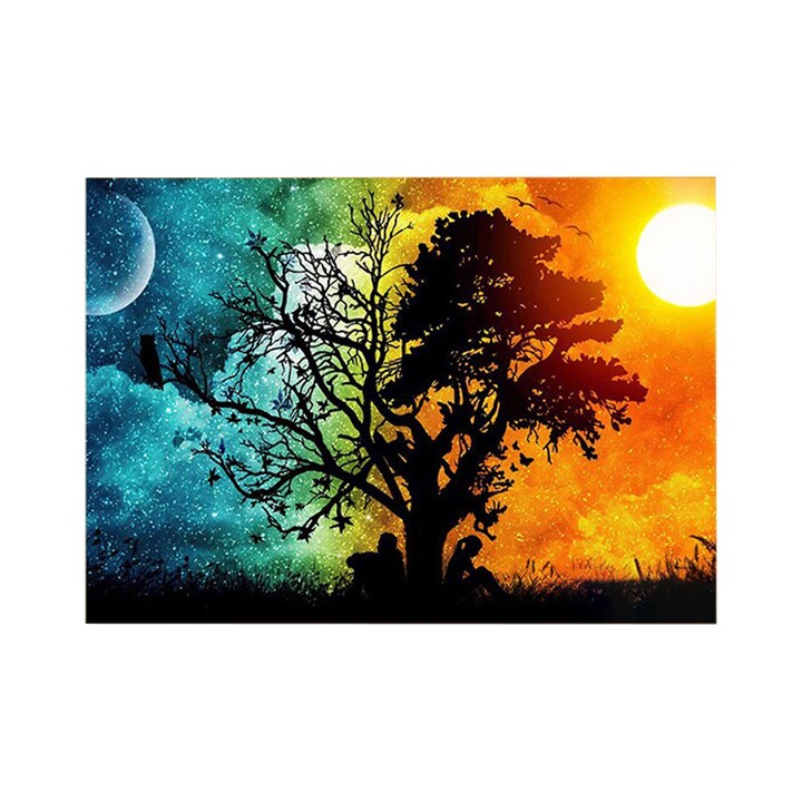 Set de broderie cu diamante 5d, Pictura 30x40 cm, model peisaj soare si luna, ZYD2-3180
