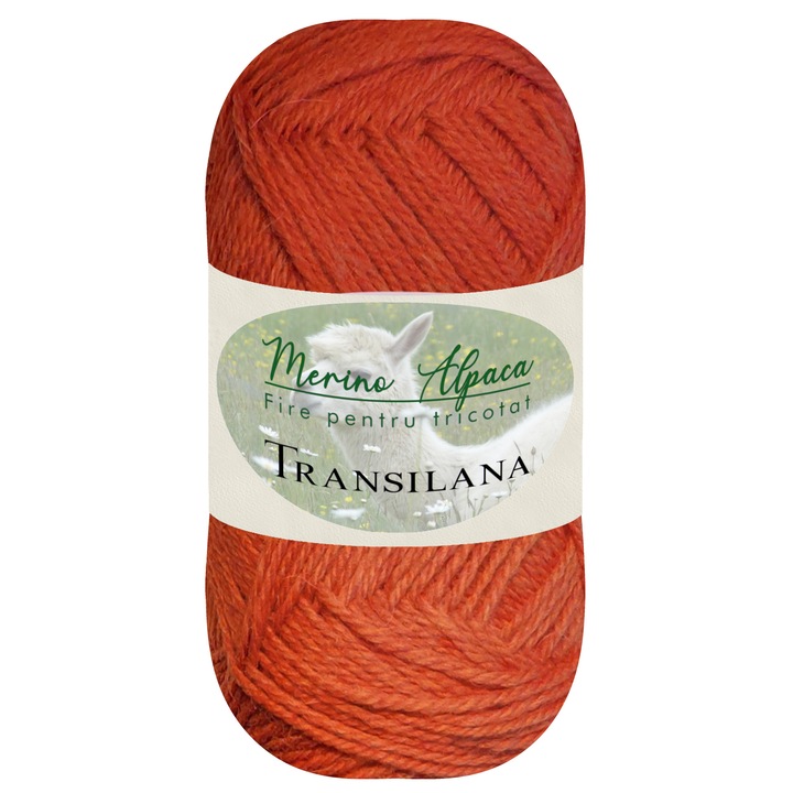 Fir pentru tricotat, Transilana, Merino alpaca, 75/25 lana merinos/alpaca, culoare Rosu oranj A2710, 100 g, 280 m