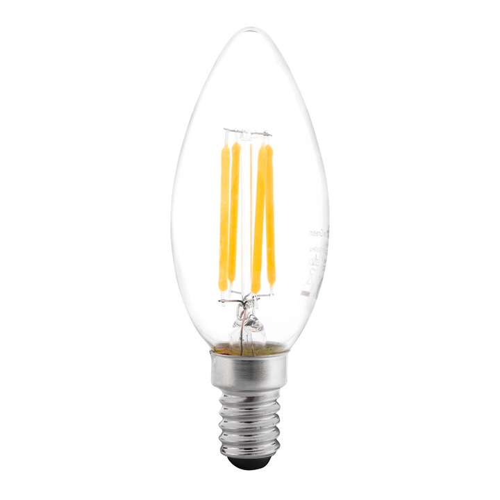 LED крушка Total Green Filament, E14, 4W/40W, Candle, 420 lm, 6500k, студена бяла светлина