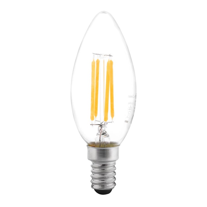 Bec LED Filament Total Green, E14, 4W/40W, Lumanare, 420 lm, 6500k, lumina alb rece