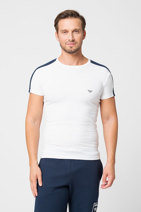 Emporio Armani Underwear, Póló kontrasztos szegélyekkel, Fehér/Királykék/Tengerészkék