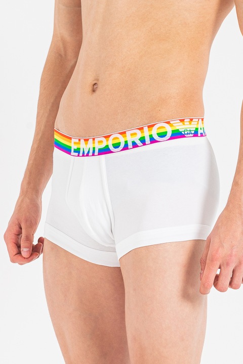 Emporio Armani Underwear, Boxeri cu banda cu dungi in talie, Alb optic, L