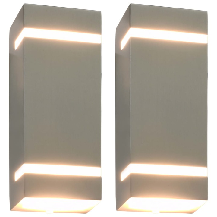 Комплект Фасадни аплици vidaXL, 2 бр, 35 W, сребристи, правоъгълни, 75 x 95 x 238 мм