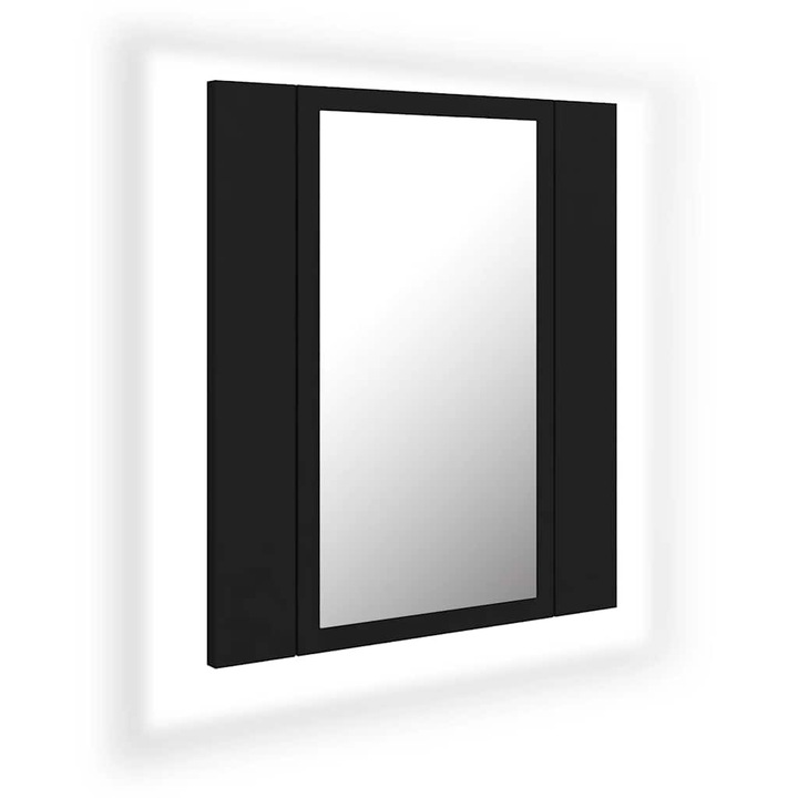 Шкаф с LED огледало за баня vidaXL, черно, 40x12x45 см, акрил, 5 kg