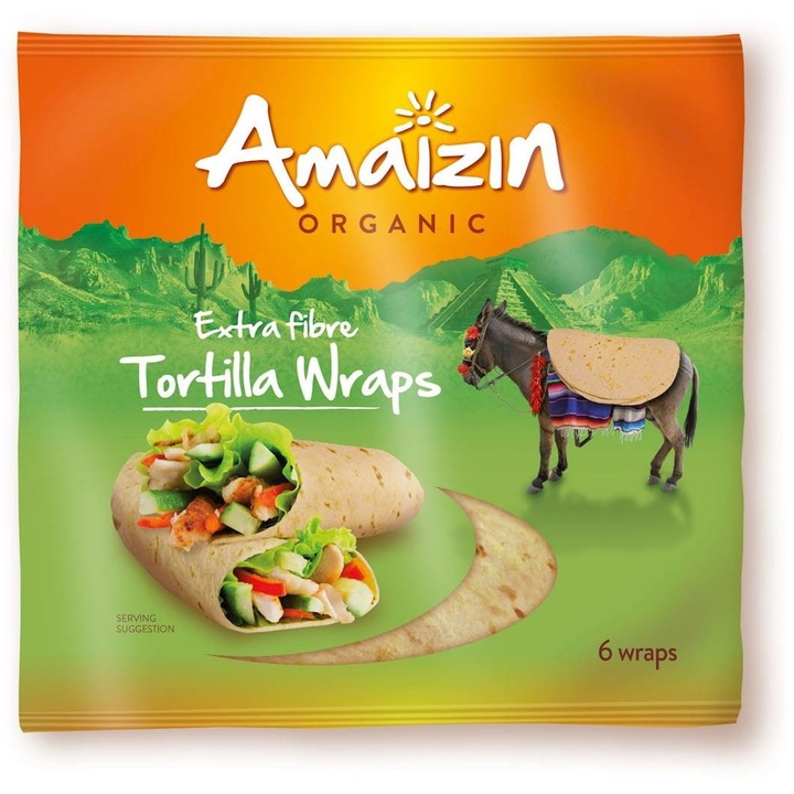 Tortilla bio din faina de grau integral, 6buc/240g Amaizin