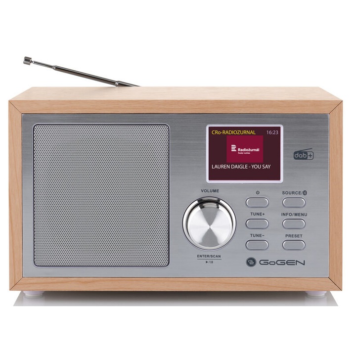Радио GOGEN DAB 620BTCS, настолно, DAB + / FM тунер, Bluetooth, цветен LCD дисплей, дървен декор, сребрист цвят