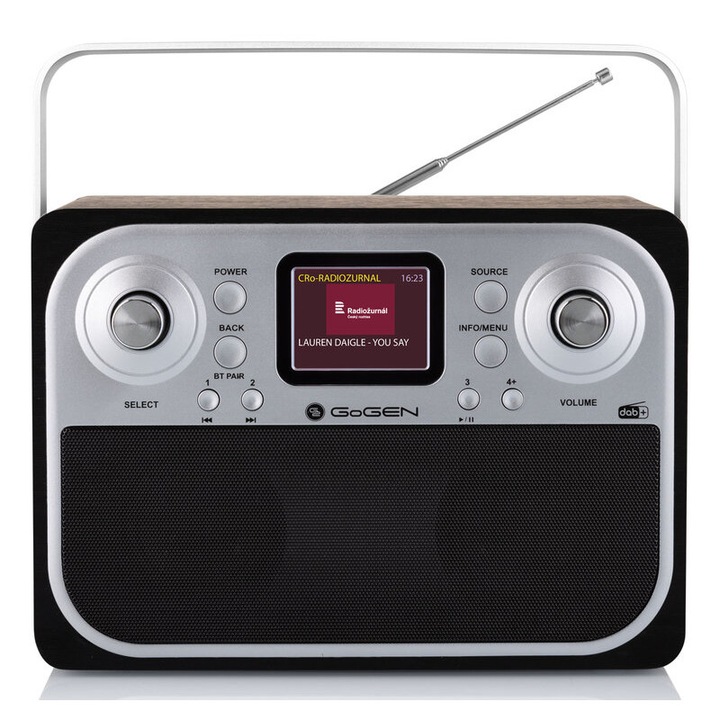 GOGEN DAB 700BTCB Настолно радио, с DAB + / FM тунер, Bluetooth, цветен LCD дисплей, USB порт за зареждане, будилник, черен/сив цвят