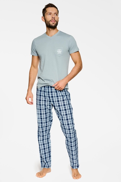 Henderson PROBE férfi rövid ujjú pizsama, 3XL INTL méret, pamut, szürke / kék