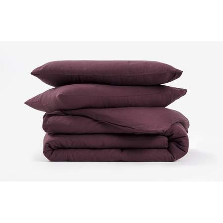 Set lenjerie de pat din in Wine, husa pilota si 2 huse perne, pentru pilota de dimensiuni 200x220 cm, uni