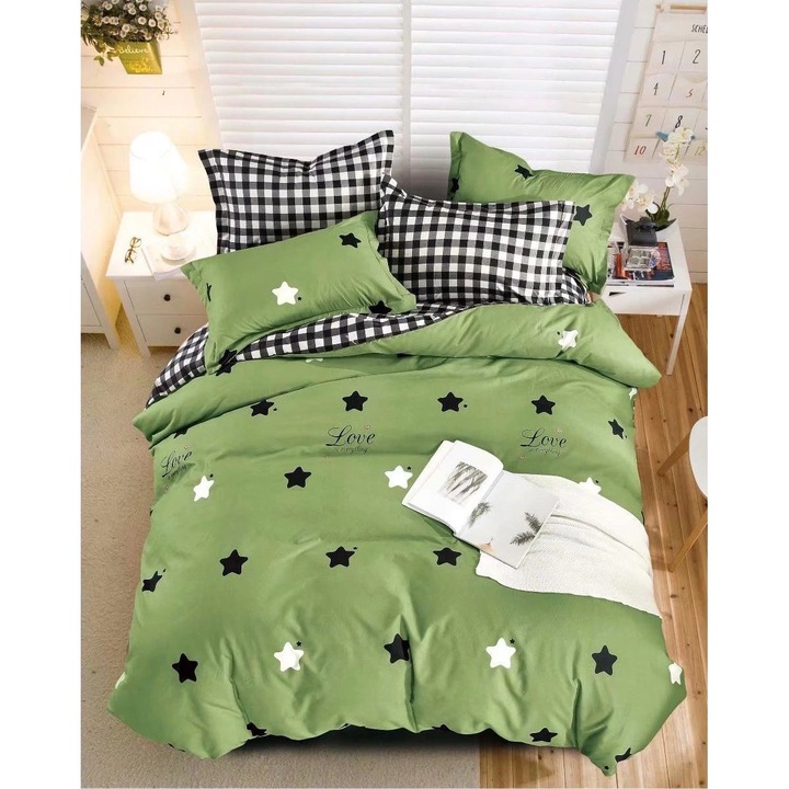 Спален комплект от дебел фурнир JOJO HOME, 6 части, Двойно легло, Зелен