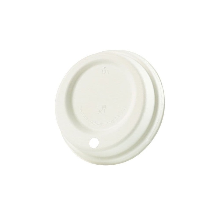 Комплект от 50 биоразградими капаци с отвор за напитки за картонени чаши 10/12/16 oz, Ø 90 mm, картон бял