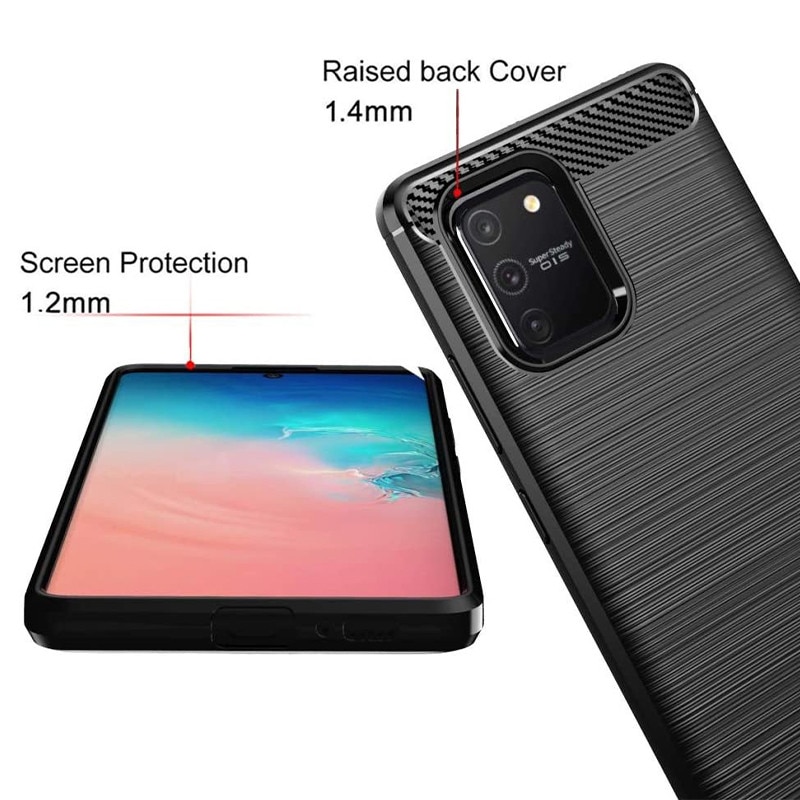 Husa de silicon pentru Samsung Galaxy S10 Lite, TPU Ultra Protect Slim Anti-Soc, Fibra de Carbon, Negru