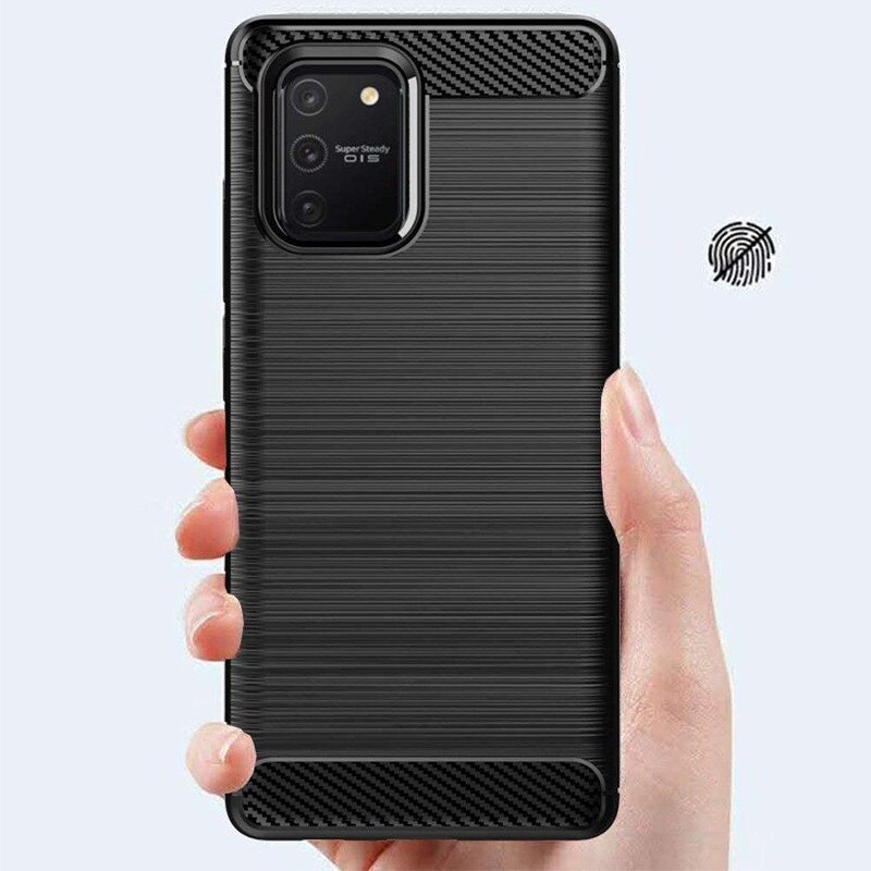 Husa de silicon pentru Samsung Galaxy S10 Lite, TPU Ultra Protect Slim Anti-Soc, Fibra de Carbon, Negru