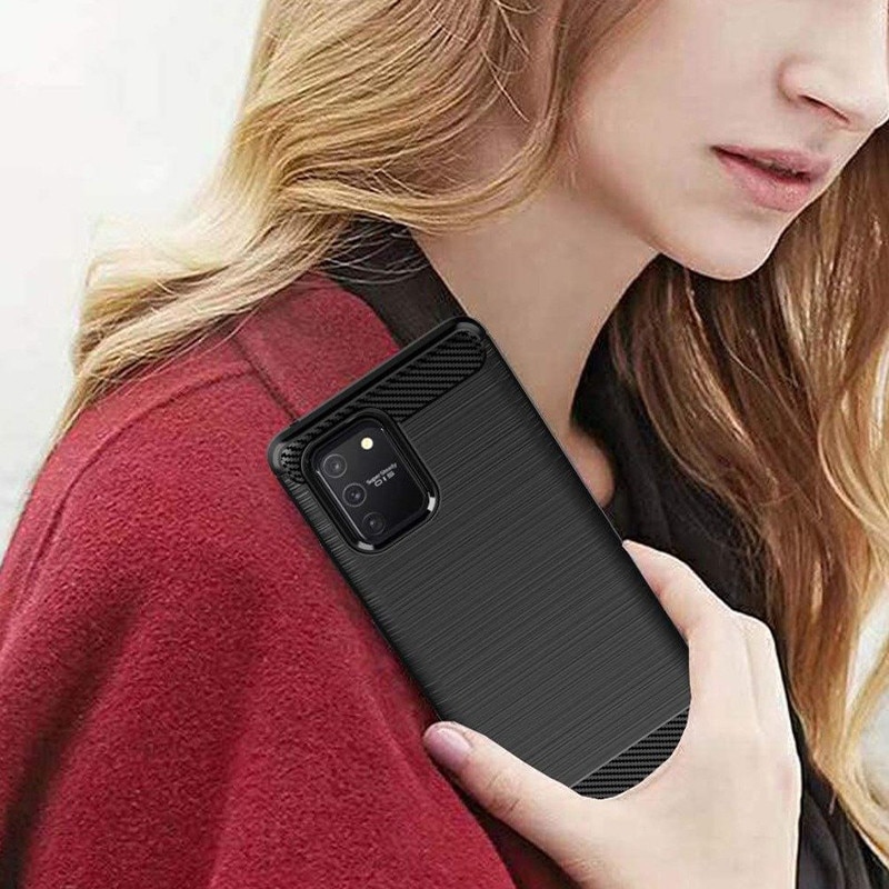 Husa de silicon pentru Samsung Galaxy S10 Lite, TPU Ultra Protect Slim Anti-Soc, Fibra de Carbon, Negru