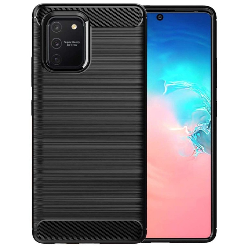 Husa de silicon pentru Samsung Galaxy S10 Lite, TPU Ultra Protect Slim Anti-Soc, Fibra de Carbon, Negru