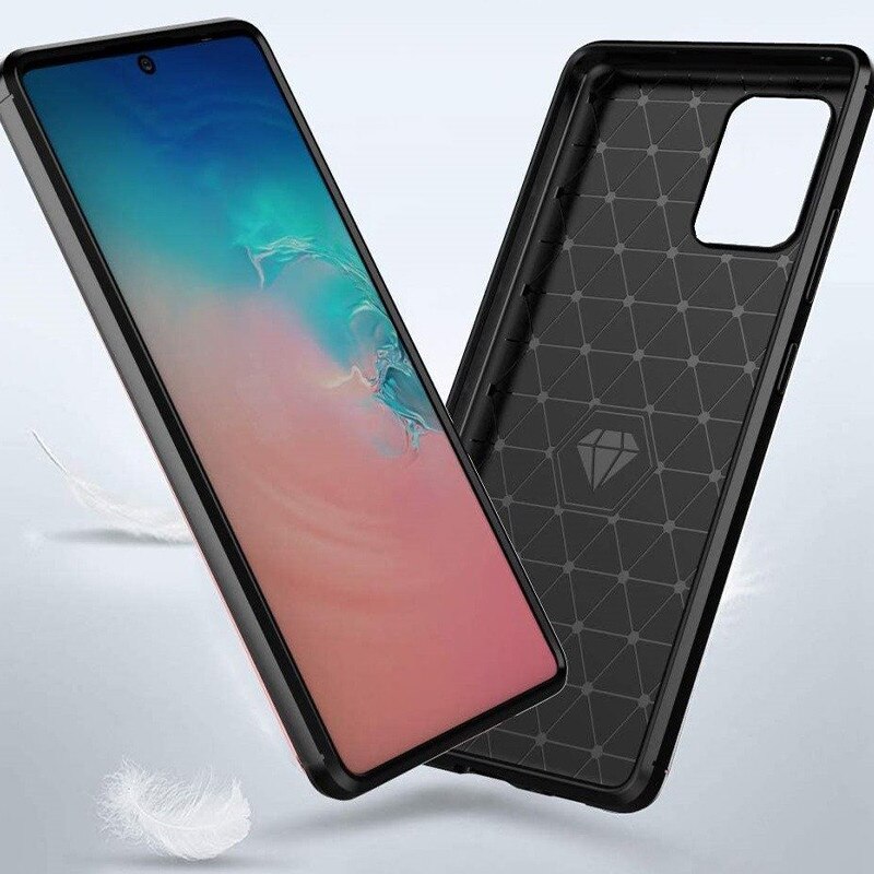 Husa de silicon pentru Samsung Galaxy S10 Lite, TPU Ultra Protect Slim Anti-Soc, Fibra de Carbon, Negru