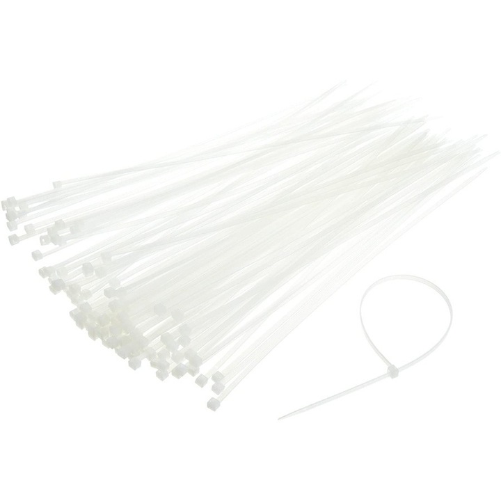 KSS Csőbilincs szett, 100 db, CV-380, nylon karimák, erős ellenállás, 380x7,6 mm, fehér szín