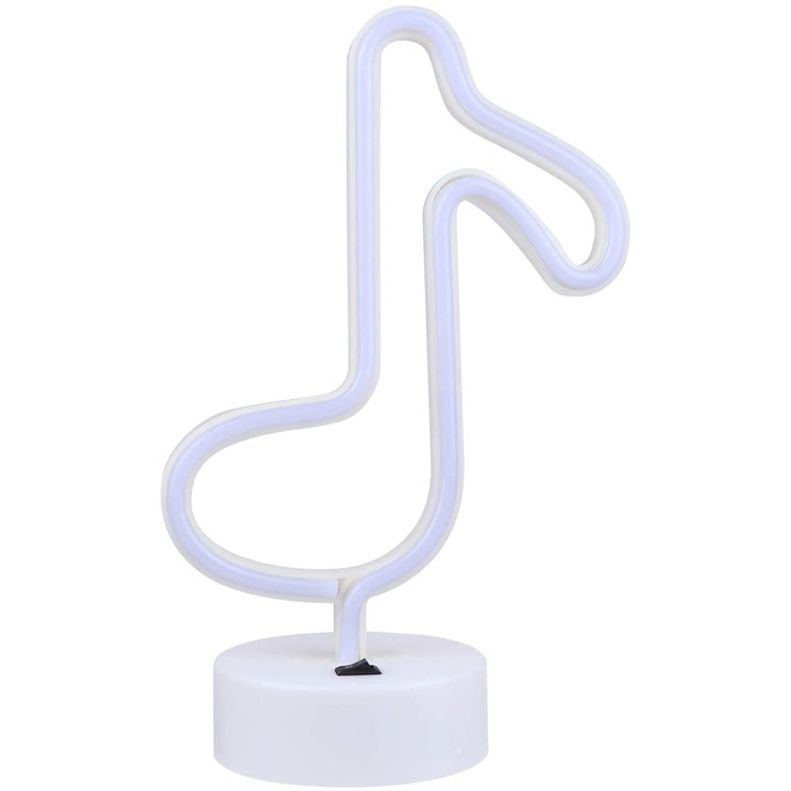 Lampa LED neon, semn Nota Muzicala, lumina rosie 27x17 cm, cu baterii si USB