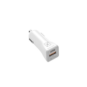 Incarcator auto dual port USB-A+C 18W PD+QC cablu USB-C+C Alb