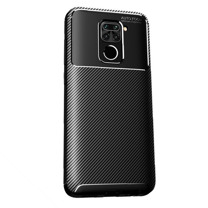 Husa de silicon TPU pentru Xiaomi Redmi Note 9, New Carbon Design Autofocus, Tech Ultra Protect, Anti-Soc, Negru