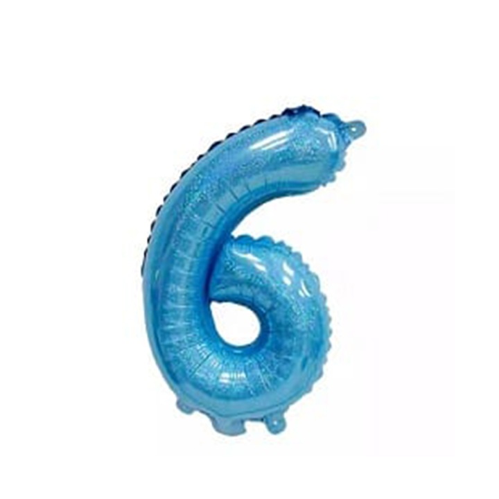 Balon folie, holograma, cifra 6, 100 cm, albastru
