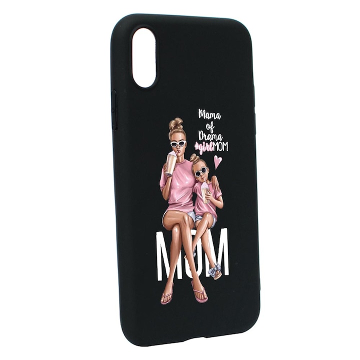 Szilikon tok kompatibilis a következőkkel: Apple iPhone XS / X, Girl Mom Mama Of Drama, kopásálló, B 558