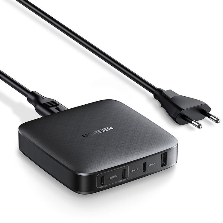 Hálózati töltő Ugreen 70870, 3x USB-C, 1x USB, 100 W, tápellátás, fekete