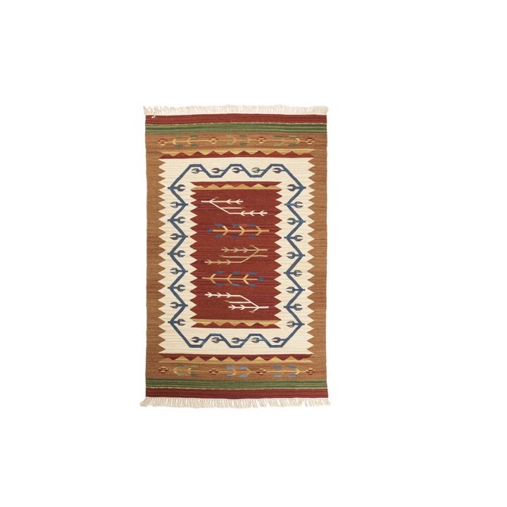 Covor Kilim, Lucrat manual, Lana, 150x90cm, Multicolor