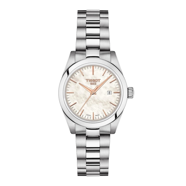 Дамски часовник Tissot, T-My Lady, водоустойчив, швейцарско производство, неръждаема стомана/кожа, сребрист/розов