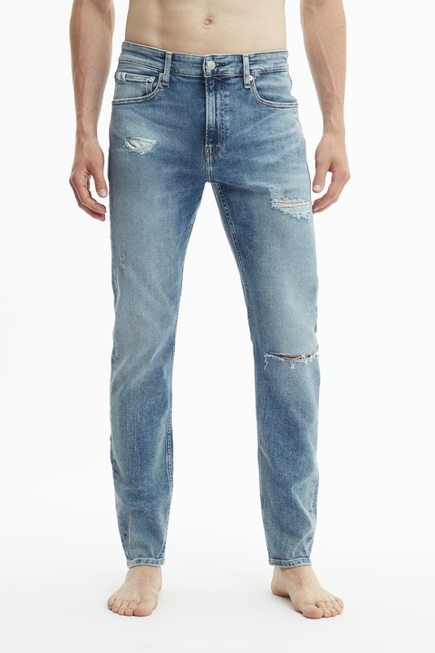 CALVIN KLEIN JEANS, Slim fit farmernadrág szaggatott részletekkel, Levendulakék