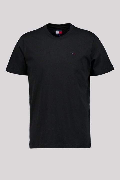 Tommy Jeans, Tricou de bumbac organic cu decolteu la baza gatului, Negru