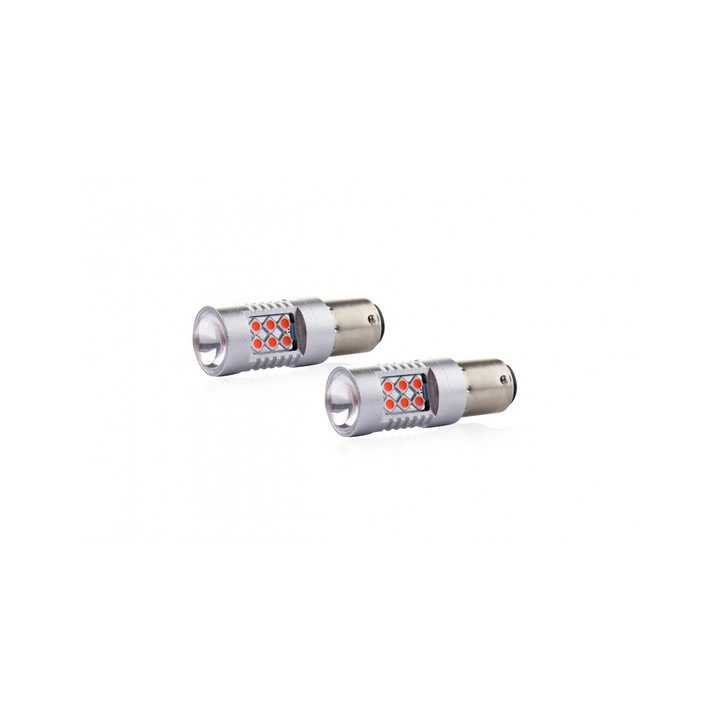 Set 2 becuri Led Auto, Rosu, P21/5W Canbus cu 24SMD dubla intensitate, 12-24V, Amio