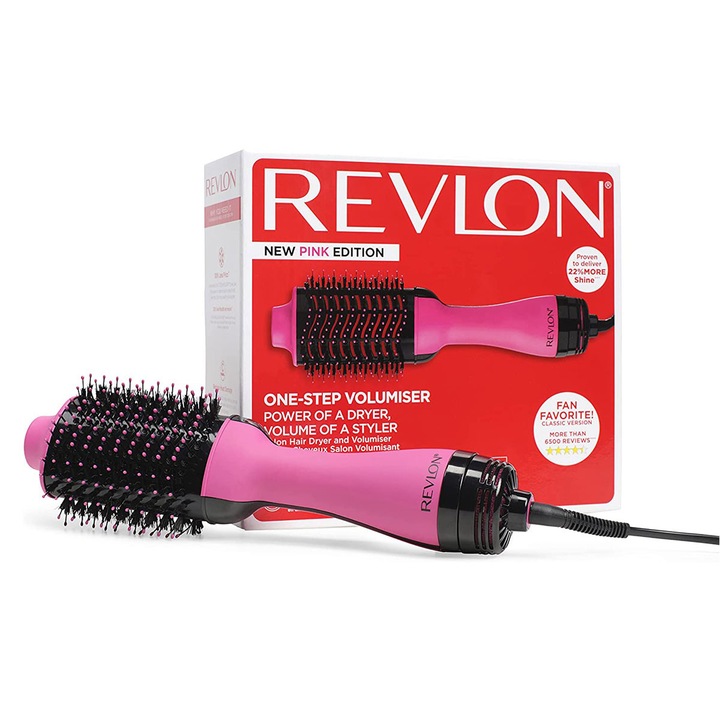 Фиксирана електрическа четка REVLON One-Step Hair Dryer and Volumizer, RVDR5222PE, средна и дълга коса, Розов/Черен