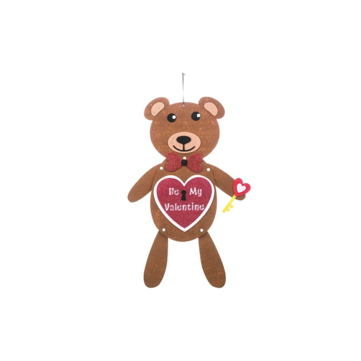 Гъвкаво плюшено мече, 60 см, съобщение Be My Valentine, кафяво / червено