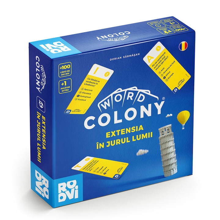 Joc societate Word Colony In Jurul Lumii, 100 carti de joc, extensie 1 jucator, Editia RO