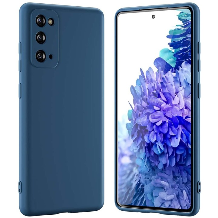 Husa silicon, compatibila Samsung Galaxy S20, slim, interior microfibra, Bleumarin