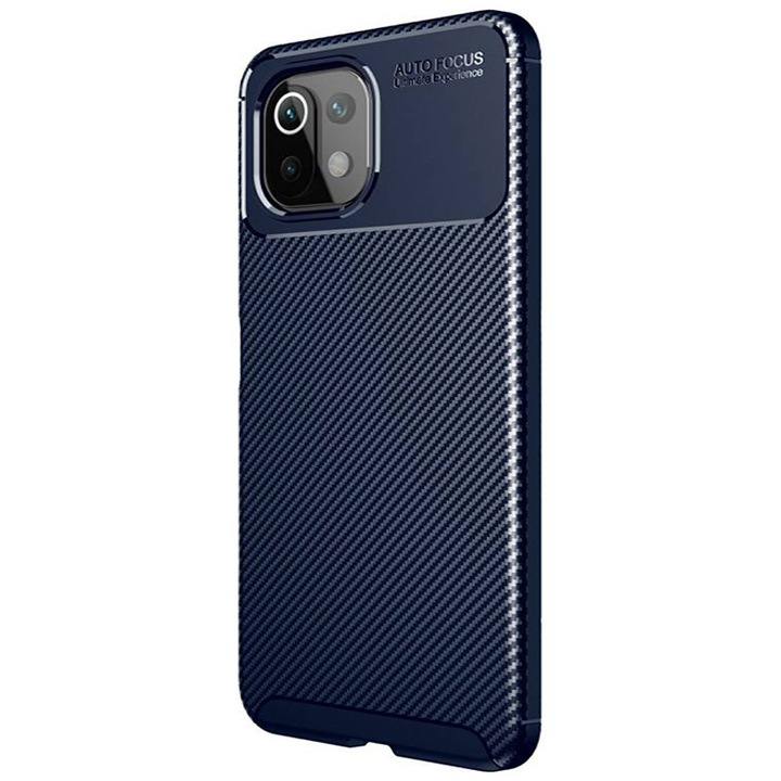 Husa de silicon TPU pentru Xiaomi Mi 11 Lite, New Carbon Design Autofocus, Tech Ultra Protect, Anti-Soc, Albastru