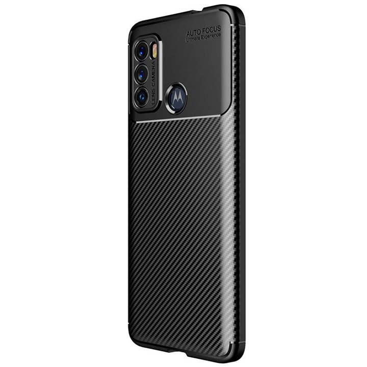 Husa de silicon TPU pentru Motorola Moto G60s, New Carbon Design Autofocus, Tech Ultra Protect, Anti-Soc, Negru