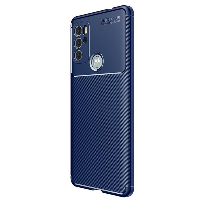 Силиконов TPU калъф за Motorola Moto G60s, нов карбонов дизайн, автофокус, Aziao Tech Ultra Protect, Anti-Shock, син