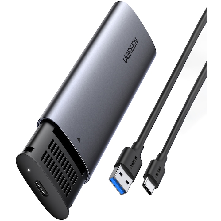 Кутия за външен хард диск Ugreen CM400, M.2 B-Key, SATA 3.0, 5Gbps, сив, с USB-C кабел