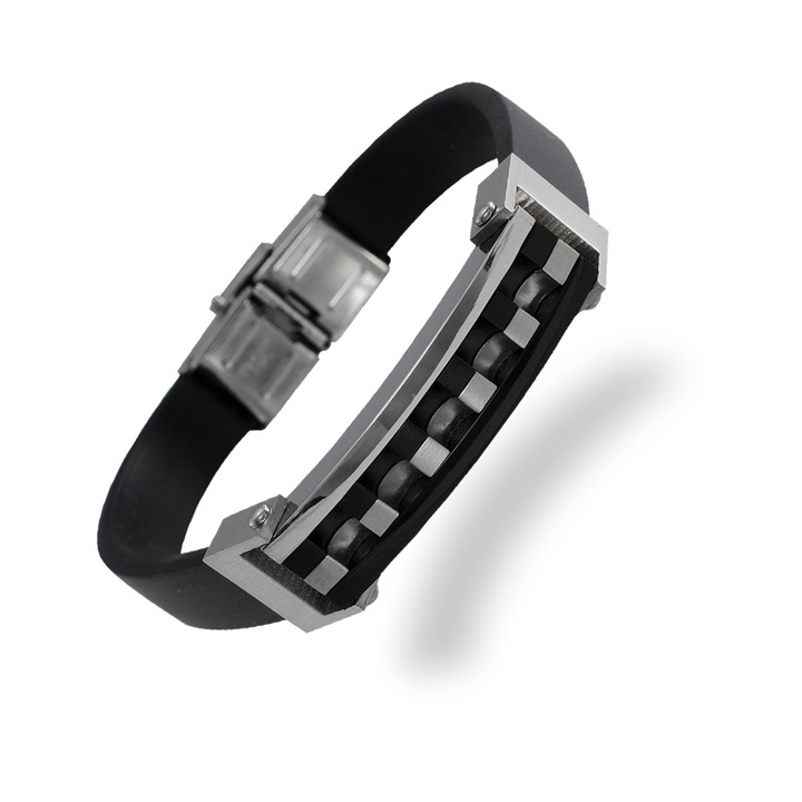 Nemesacél karkötő fekete kaucsuk szíjjal