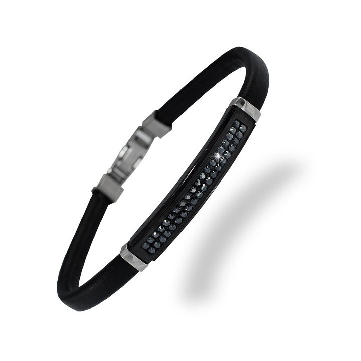 Nemesacél karlánc hematit kövekkel, bőr szíjon