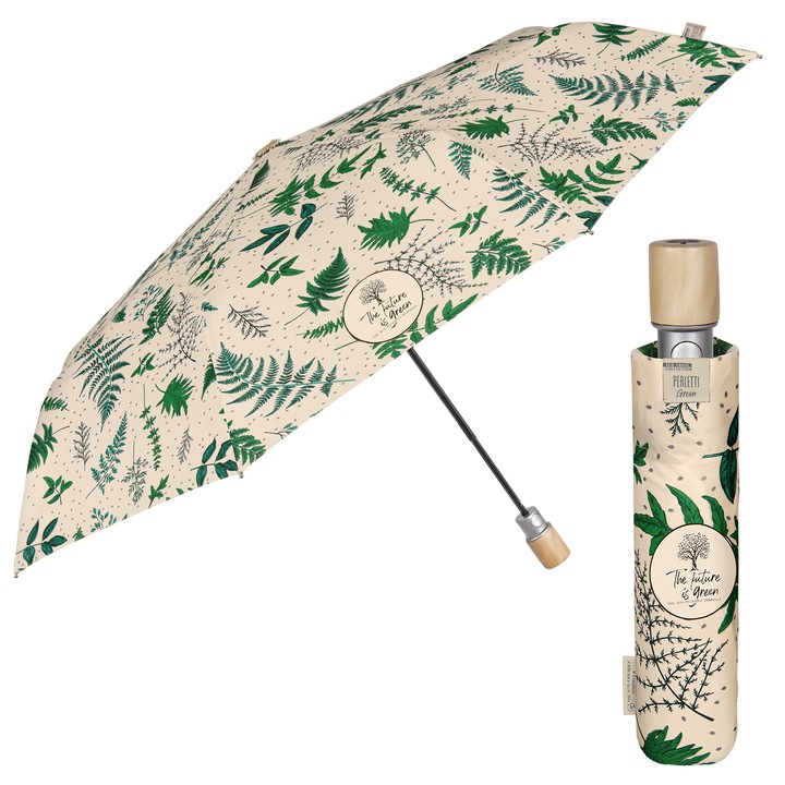 Дамски автоматичен чадър Perletti Green 19112, Крем