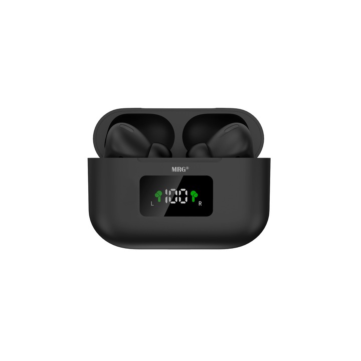 Bluetooth слушалки MRG MinPods3, с калъф, LCD дисплей, черни