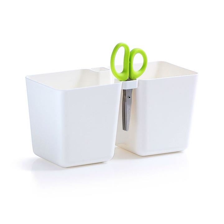 Саксия Prosperplast Twins Cube, Декоративна, Двойна, Бял, 2,5 л, 24,4x11x12 см