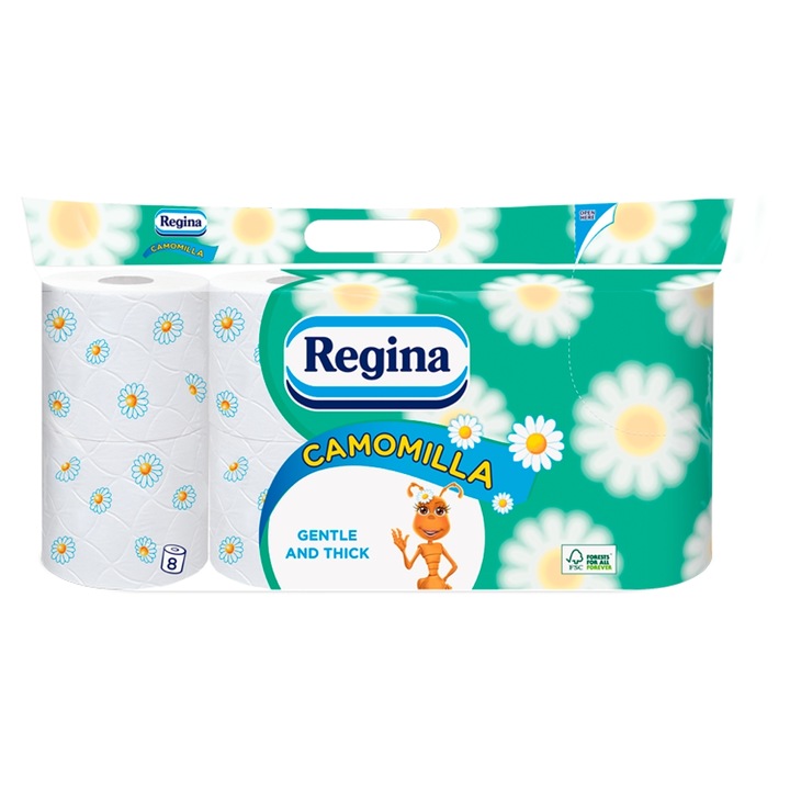 Regina Camomilla 3 rétegű, mintás, illatosított toalettpapír, 8 tekercs