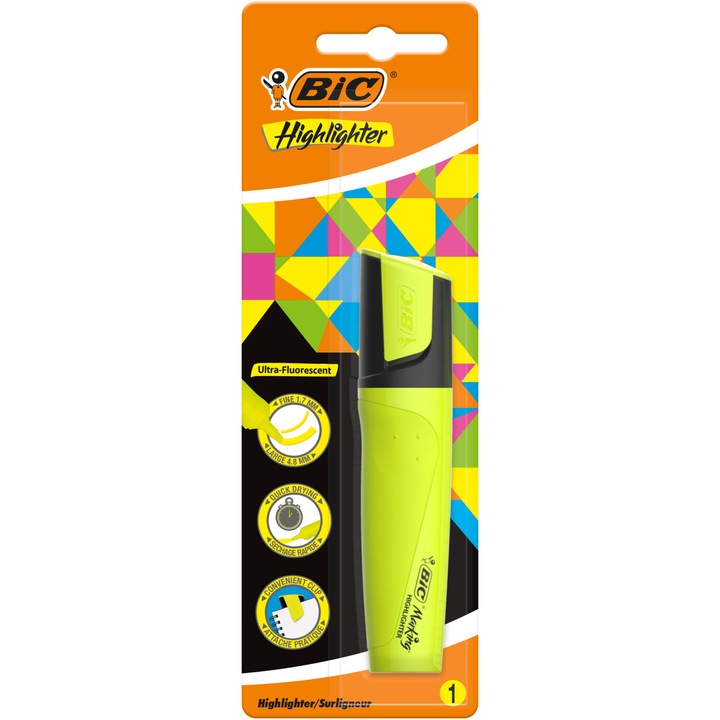 Текстмаркер BIC Brite Liner Flat, Жълт