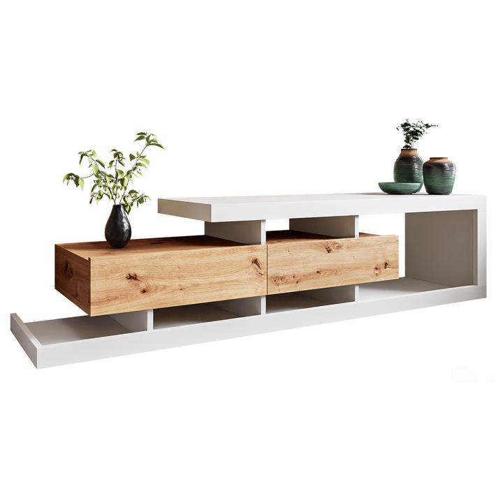 Comoda TV Sigurdo, MIRJAN24, alb / wotan, 198x40x45 cm